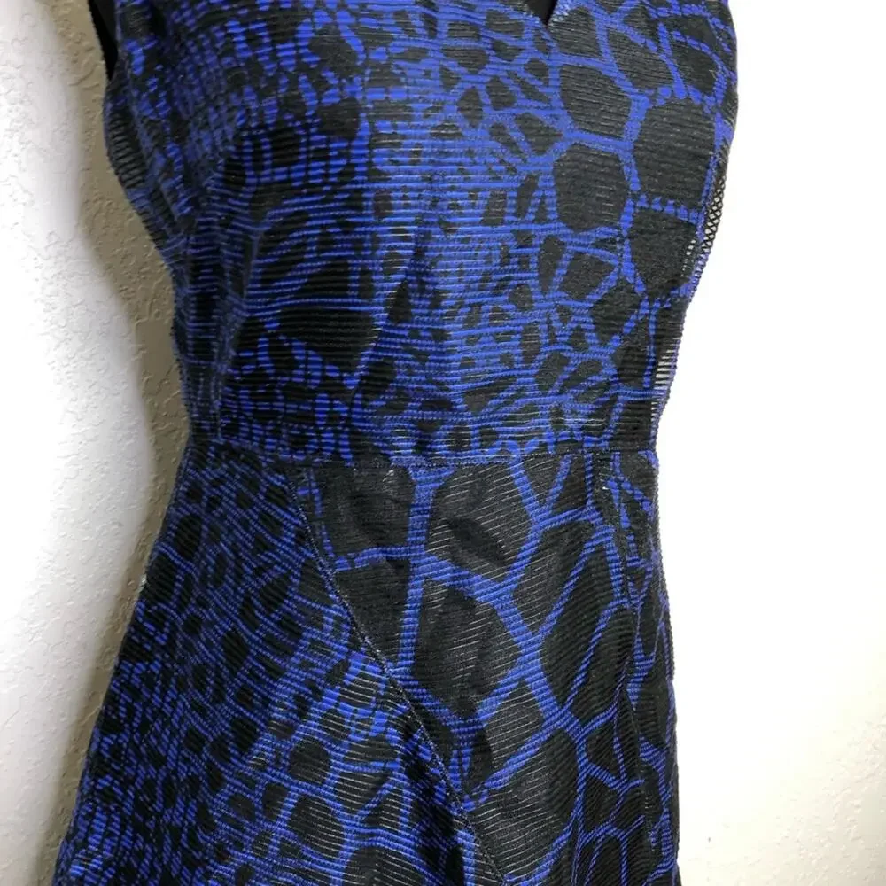 Elie Tahari Eloise blue black sheer overlay sleeveless dress size 4 NWT flawed